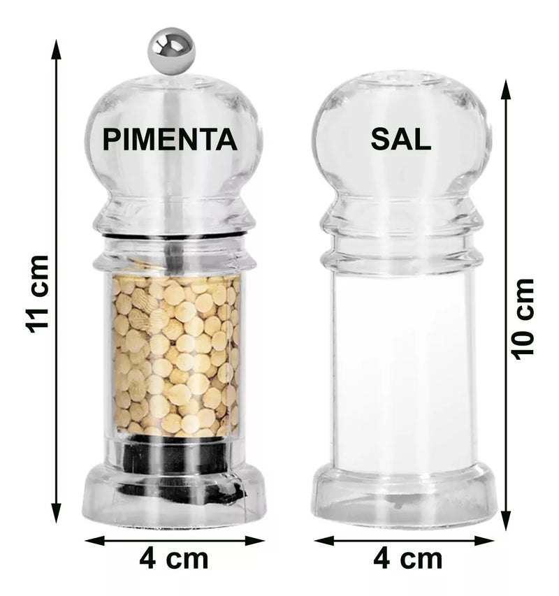 Conjunto Kit de Saleiro e Pimenteiro Gourmet Transparente