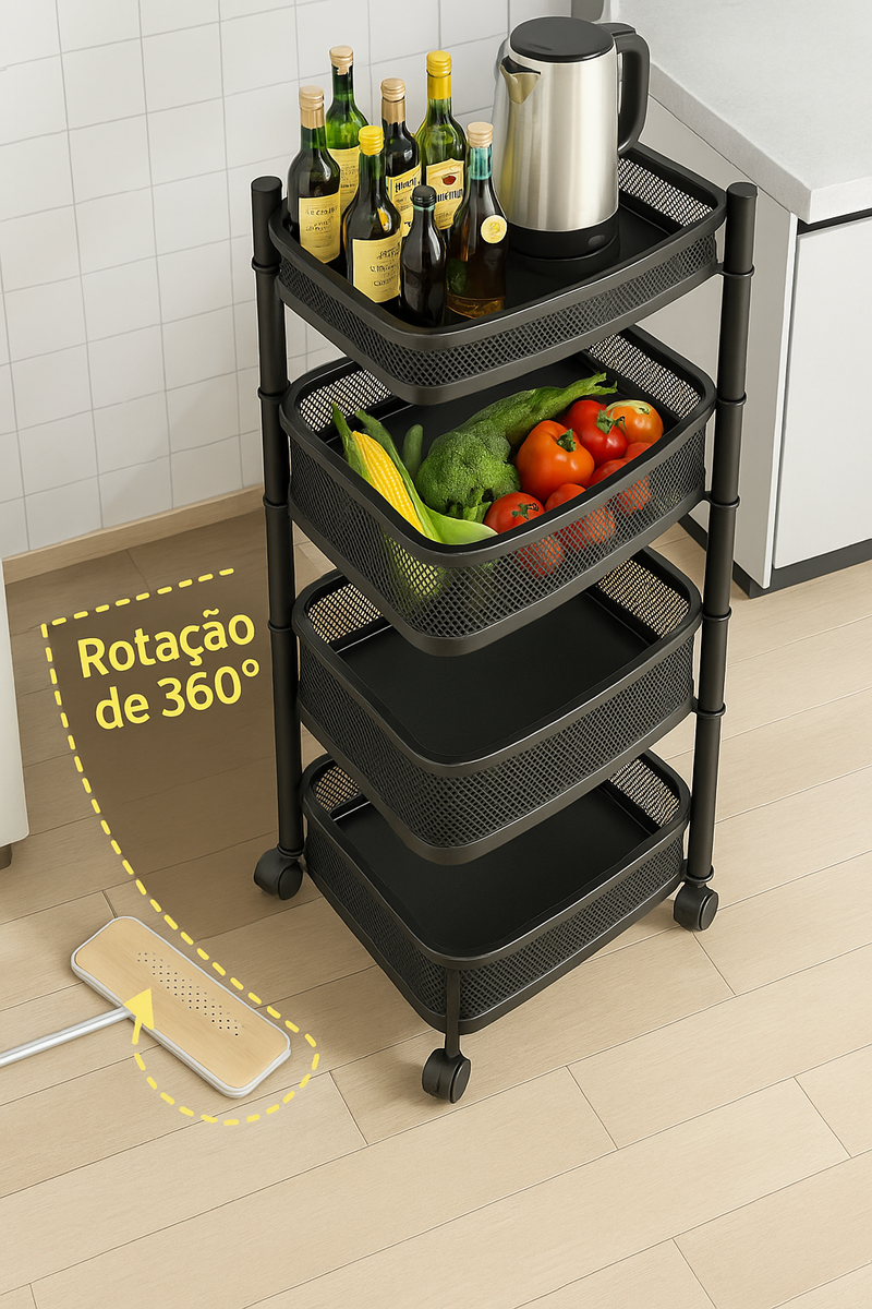 Fruteira Moderna De Chao Aramado Giratoria Cozinha 4 Andar