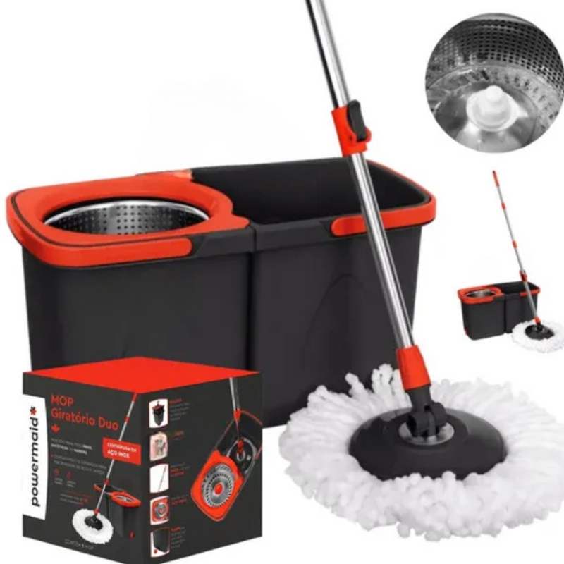 Mop Giratório Com Cesto Em Inox Com Balde 13 Lt Centrífuga
