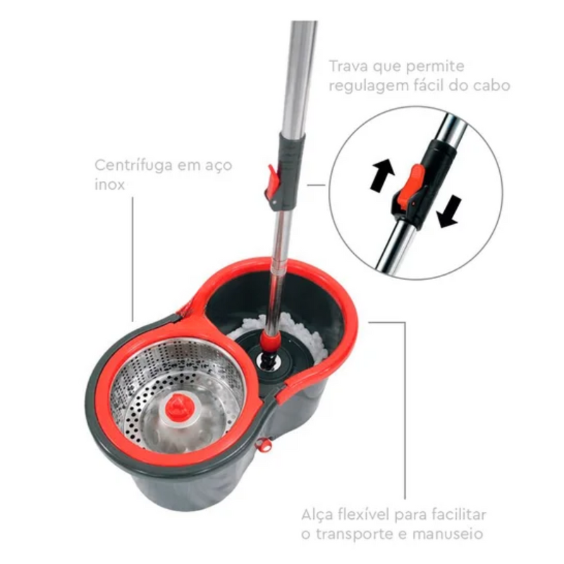 Mop Giratório Com Cesto Em Inox Com Balde 13 Lt Centrífuga